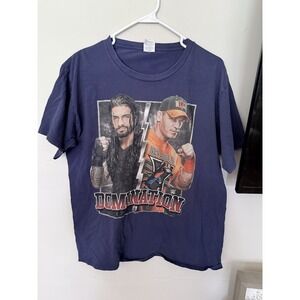 WWE John Cena Roman Reigns T-Shirt‎ L Navy Blue Wrestler Domination